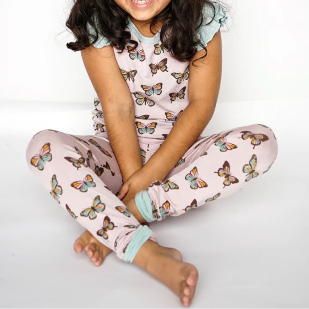 2 piece bamboo pajamas for little girl in butterfly print